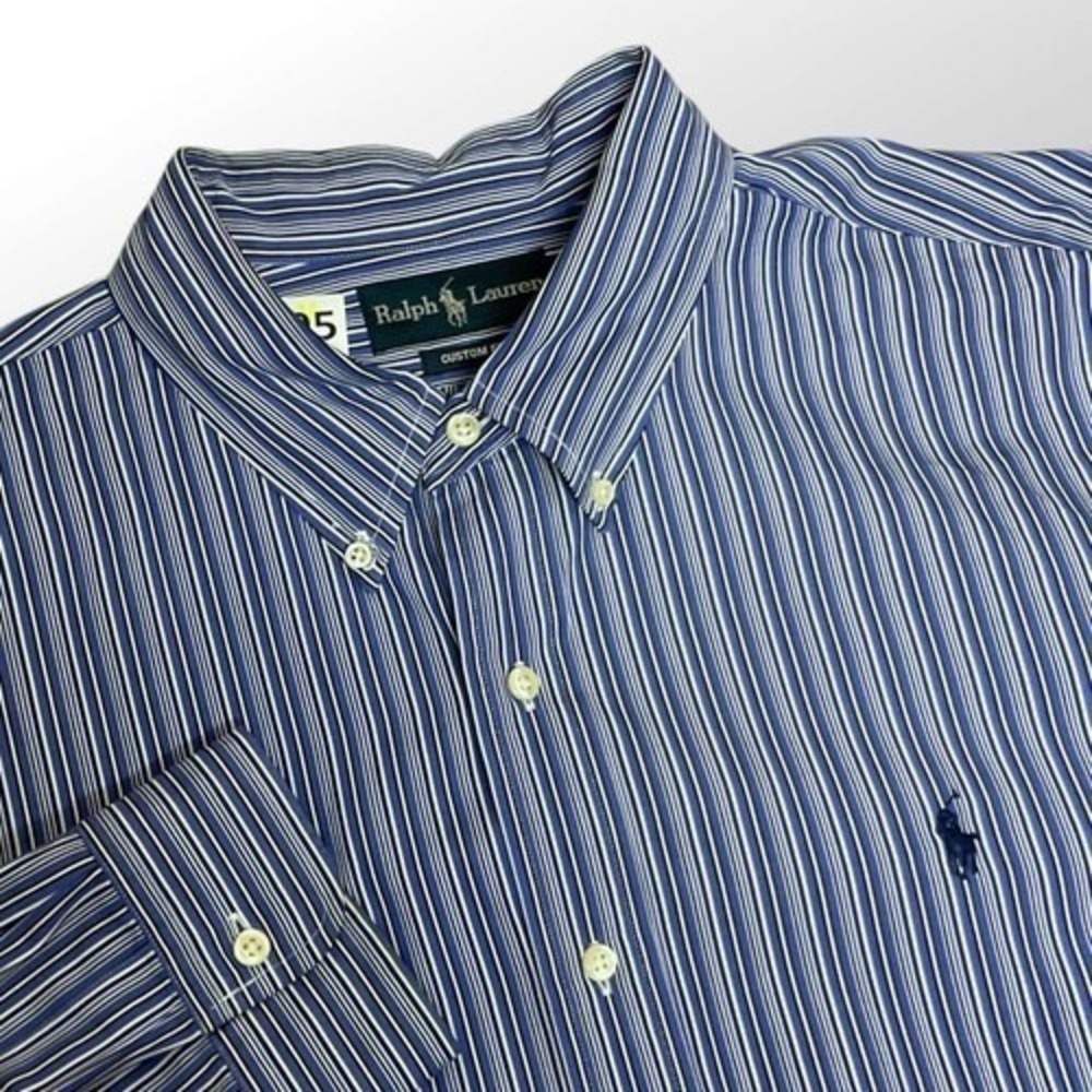 Ralph Lauren Custom Fit Blue Strip Long Sleeve Button Up Shirt Men 2XL‎ China